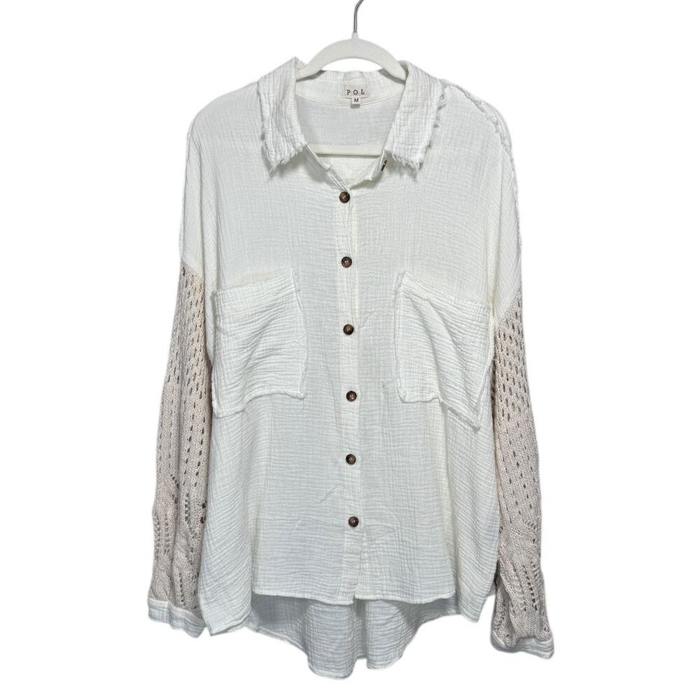 POL Oversized Cream Knit Long Sleeve Top - Size Medium